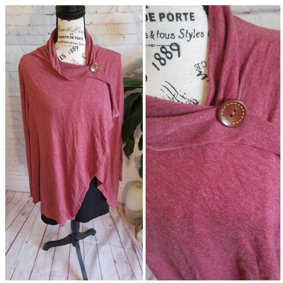 bobeau Sweaters - Bobeau Heather Maroon Wrap Cardigan.